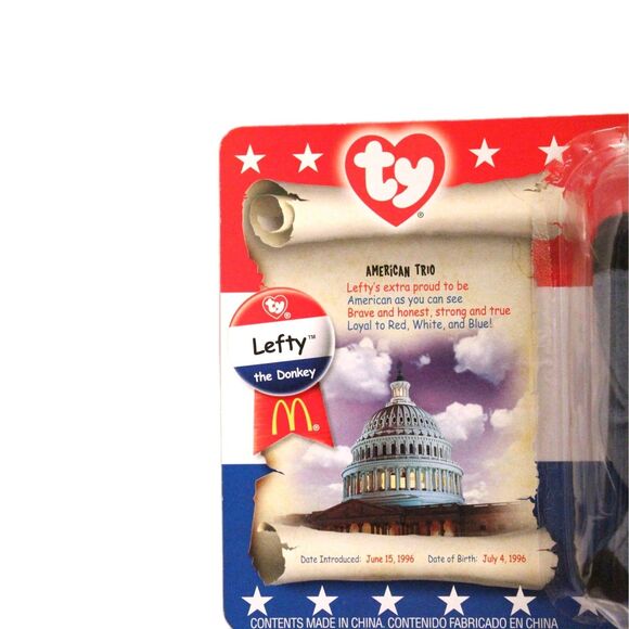 Ty Beanie Babies Lefty the Donkey Mc Donalds American Trio Original Pack NEW - Picture 3 of 6